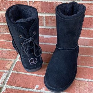 BearPaw Suede Leather Lacing Back Bootie Boots